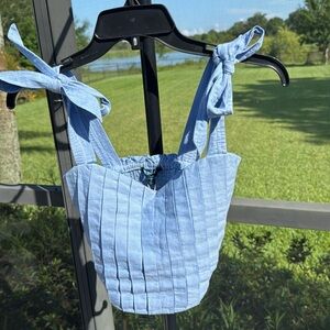 Shore blue cotton pleated Crop Tank Top XS nwt